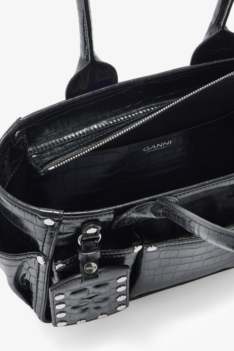 ブラック クロコ Posy スモール, Recycled Leather, in colour Black - 3 - GANNI