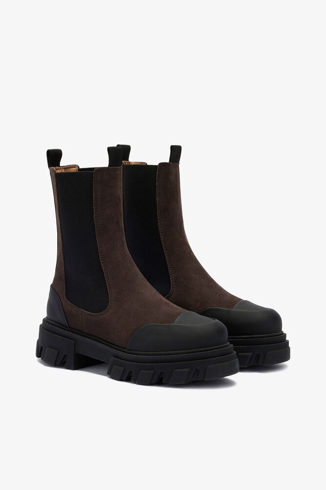 Cleated Mid Chelsea Boots in Brown, Chicory Coffee