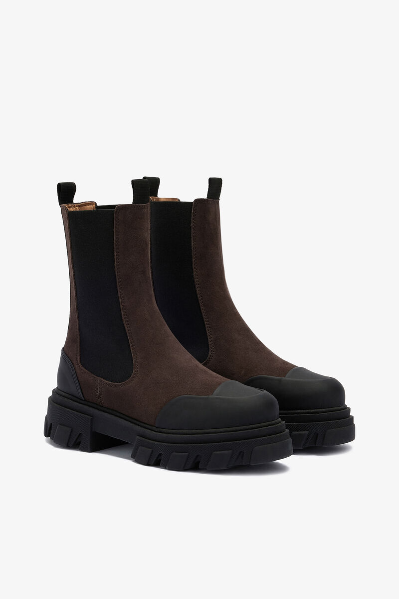 Cleated Mid Chelsea Boots in Brown, Recycled Leather, in colour Chicory Coffee - 2 - GANNI