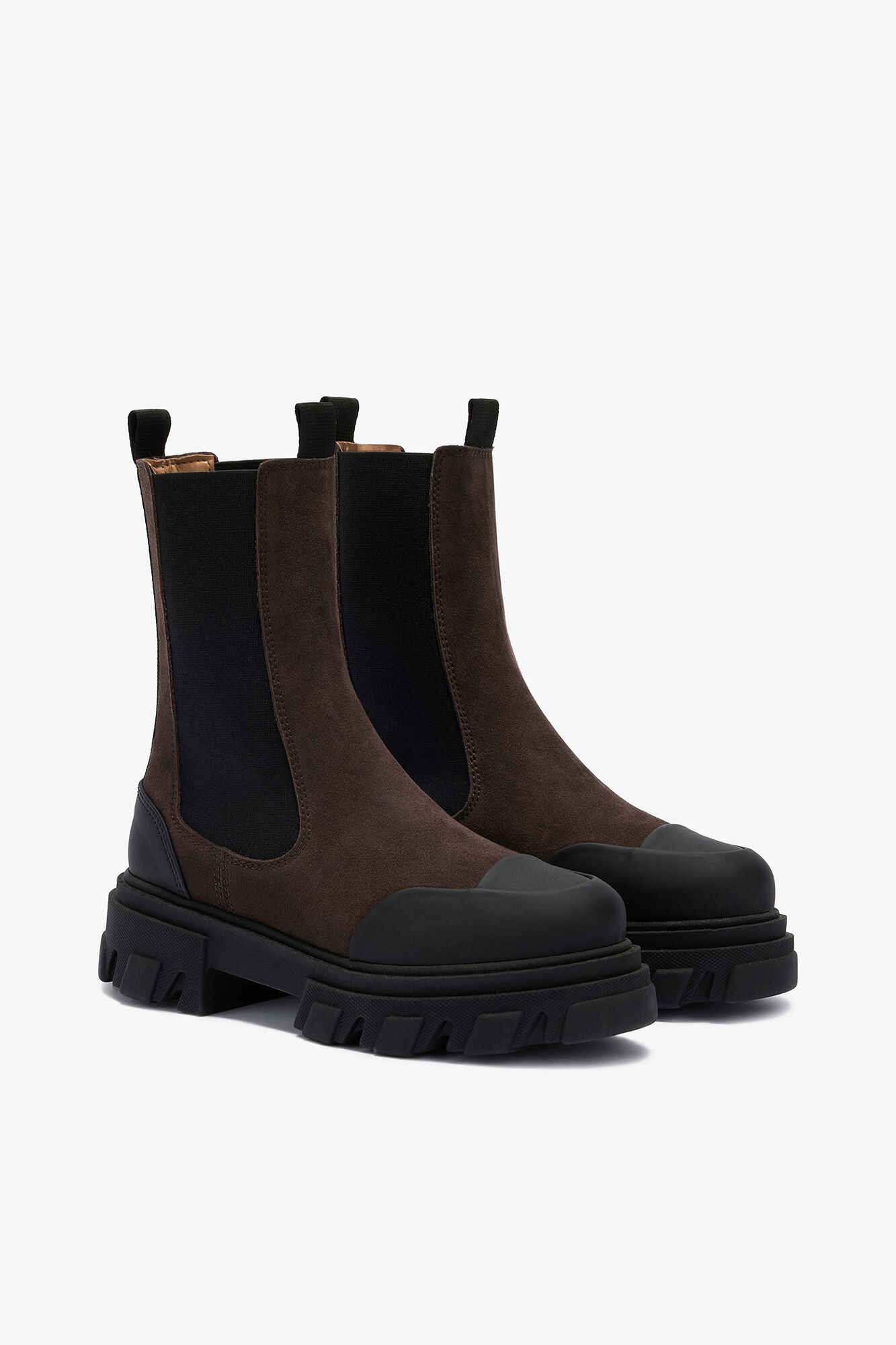 Cleated Mid Chelsea Boots in Brown, Recycled Leather, in colour Chicory Coffee - 2 - GANNI