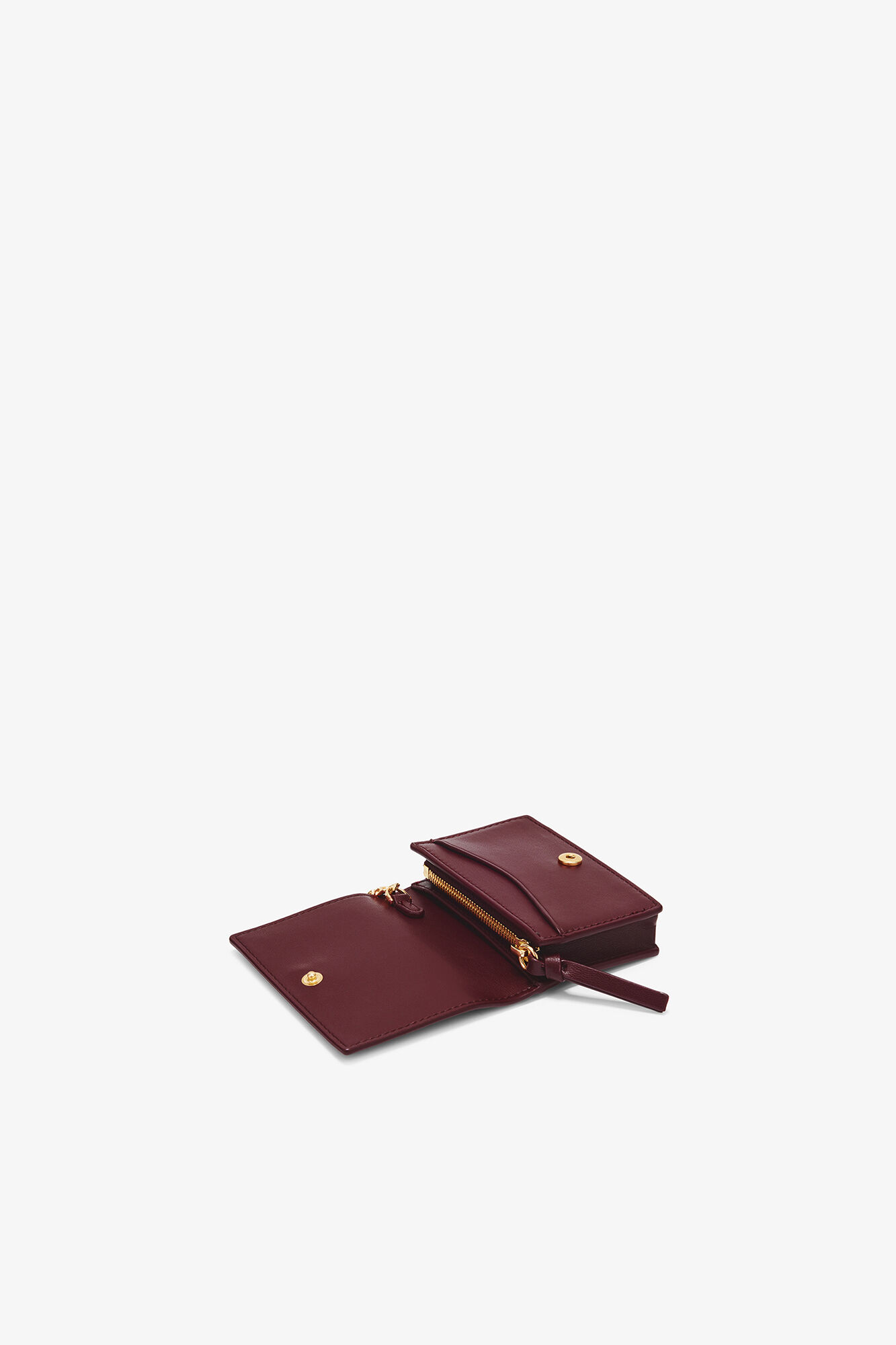 Bou Card Holder with Flap in Burgundy, Recycled Leather, in colour Burgundy - 3 - GANNI