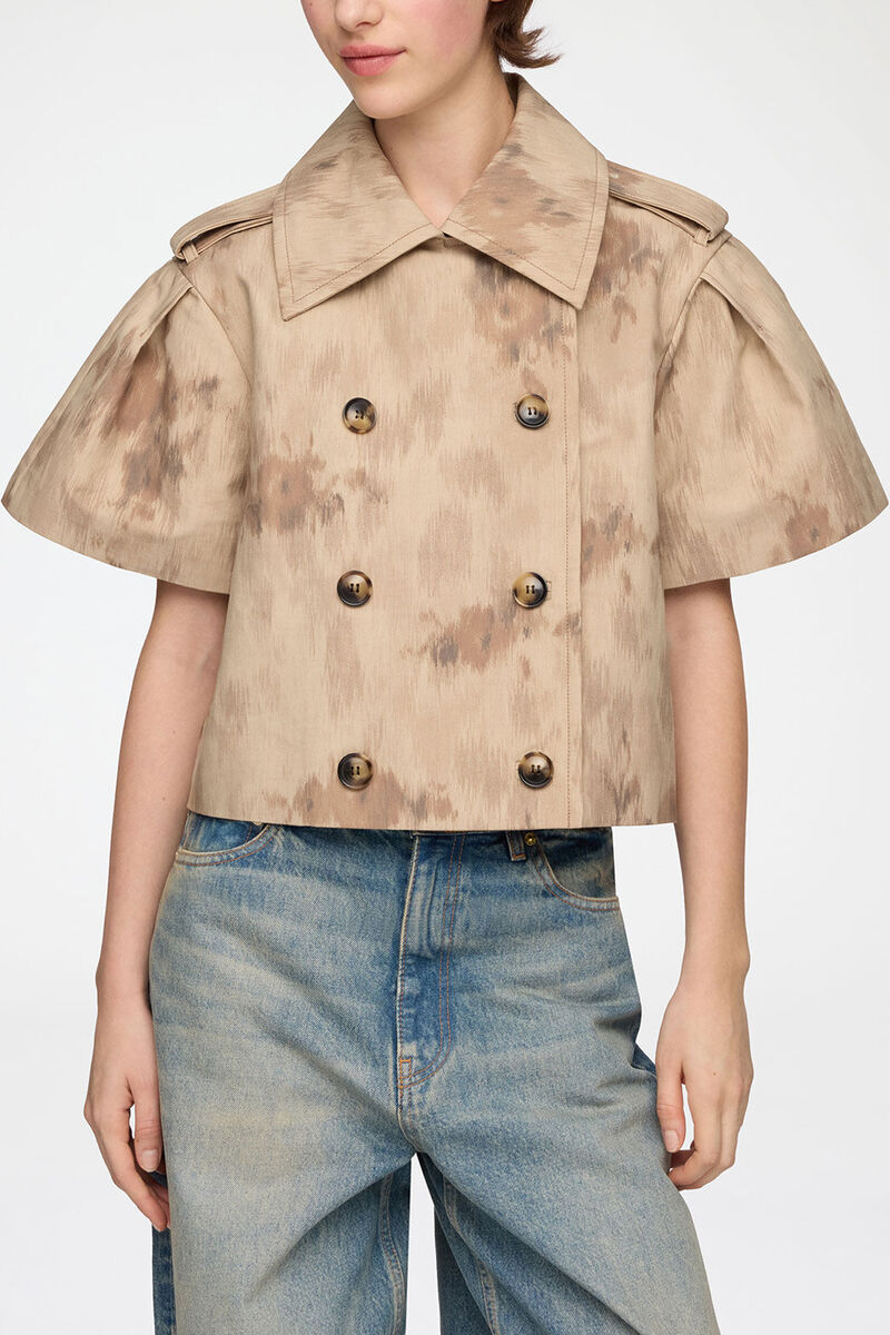Jacket in Printed Cotton, Organic Cotton, in colour Warm Sand - 2 - GANNI