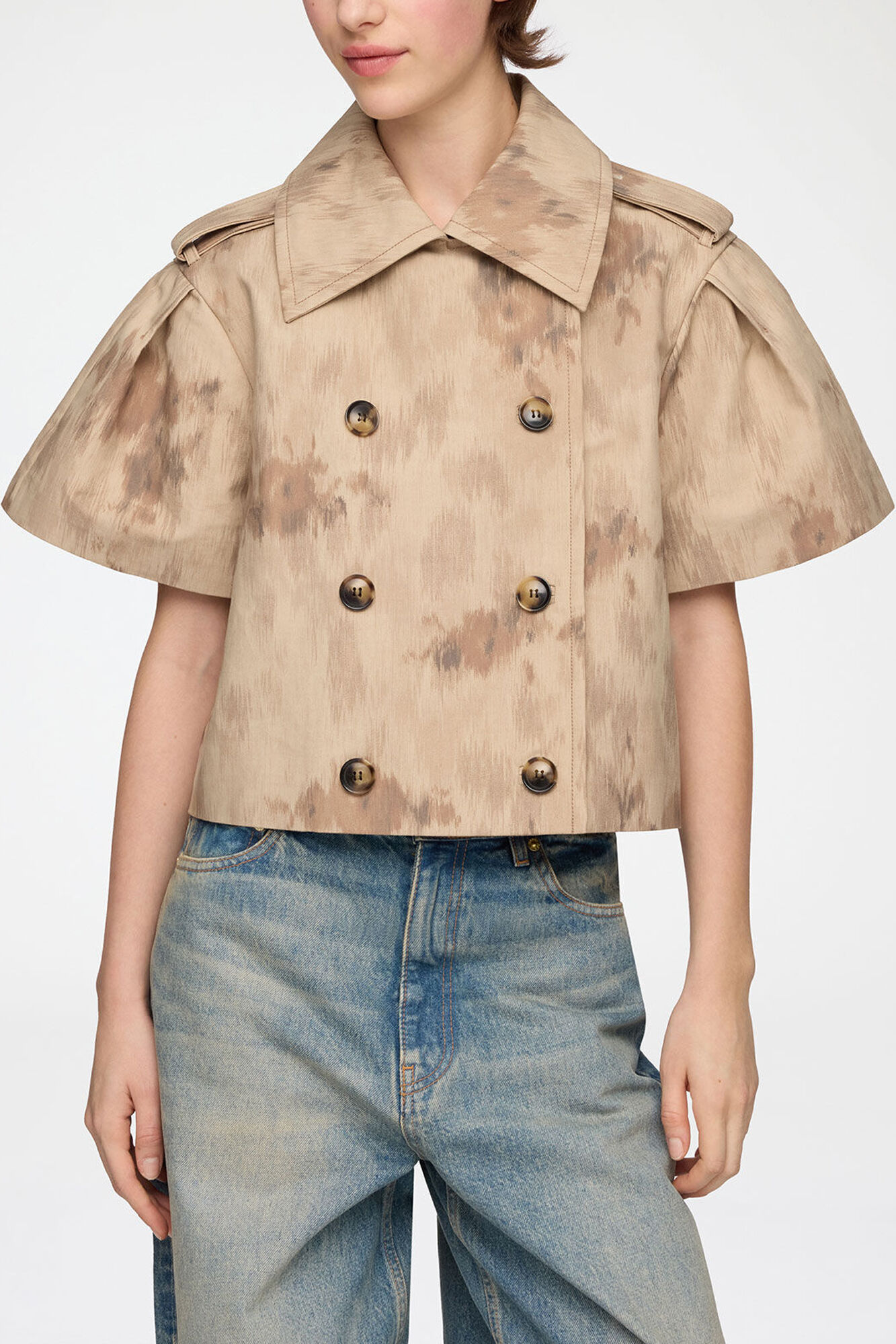 Jacket in Printed Cotton, Organic Cotton, in colour Warm Sand - 2 - GANNI