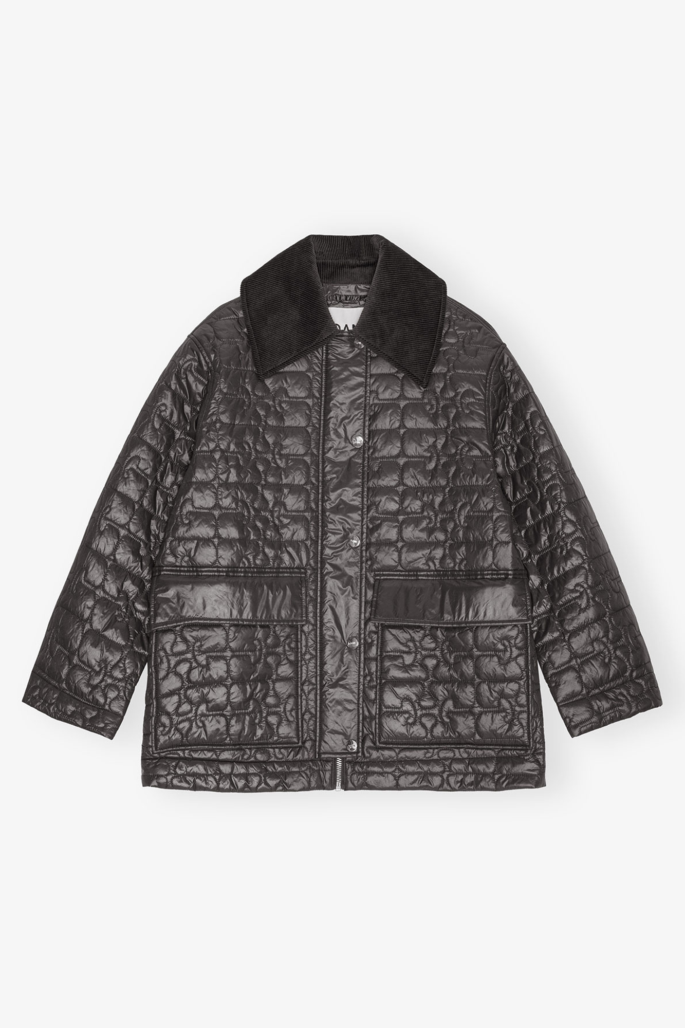 Black Shiny Quilt Midi Jacket | GANNI US