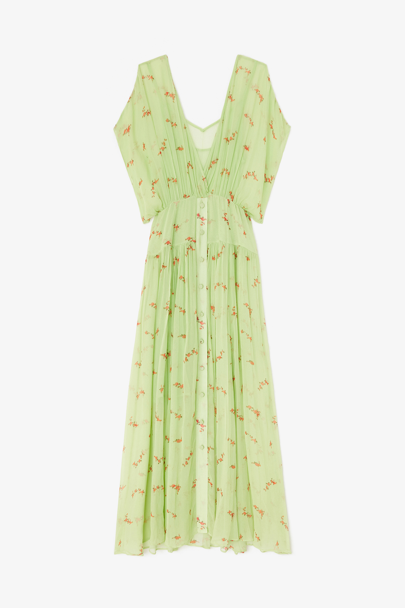 ganni green and white dress Seedling in Silk swingdress