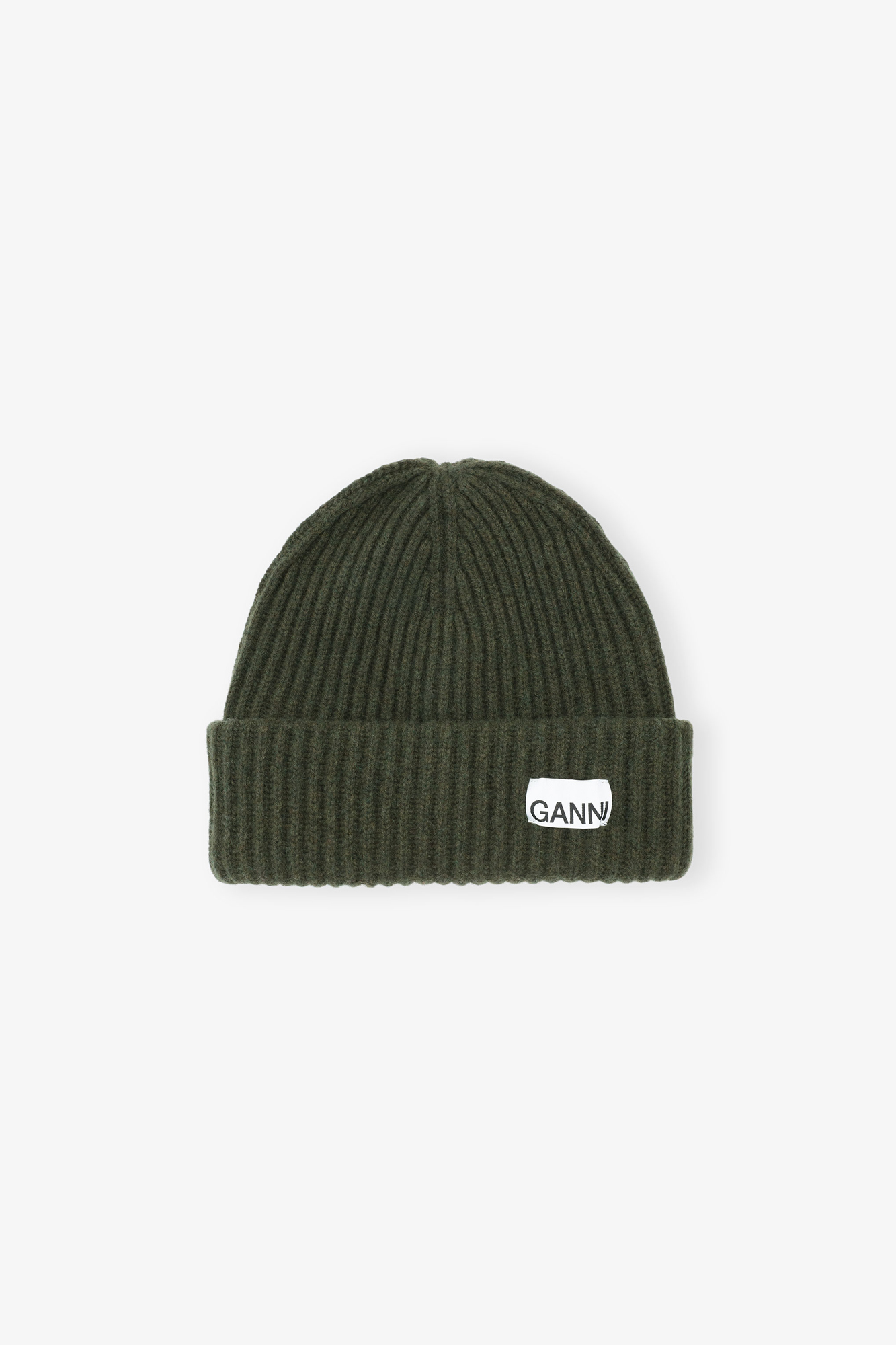 Oversized Beanie in Rib Wool Knit | GANNI US