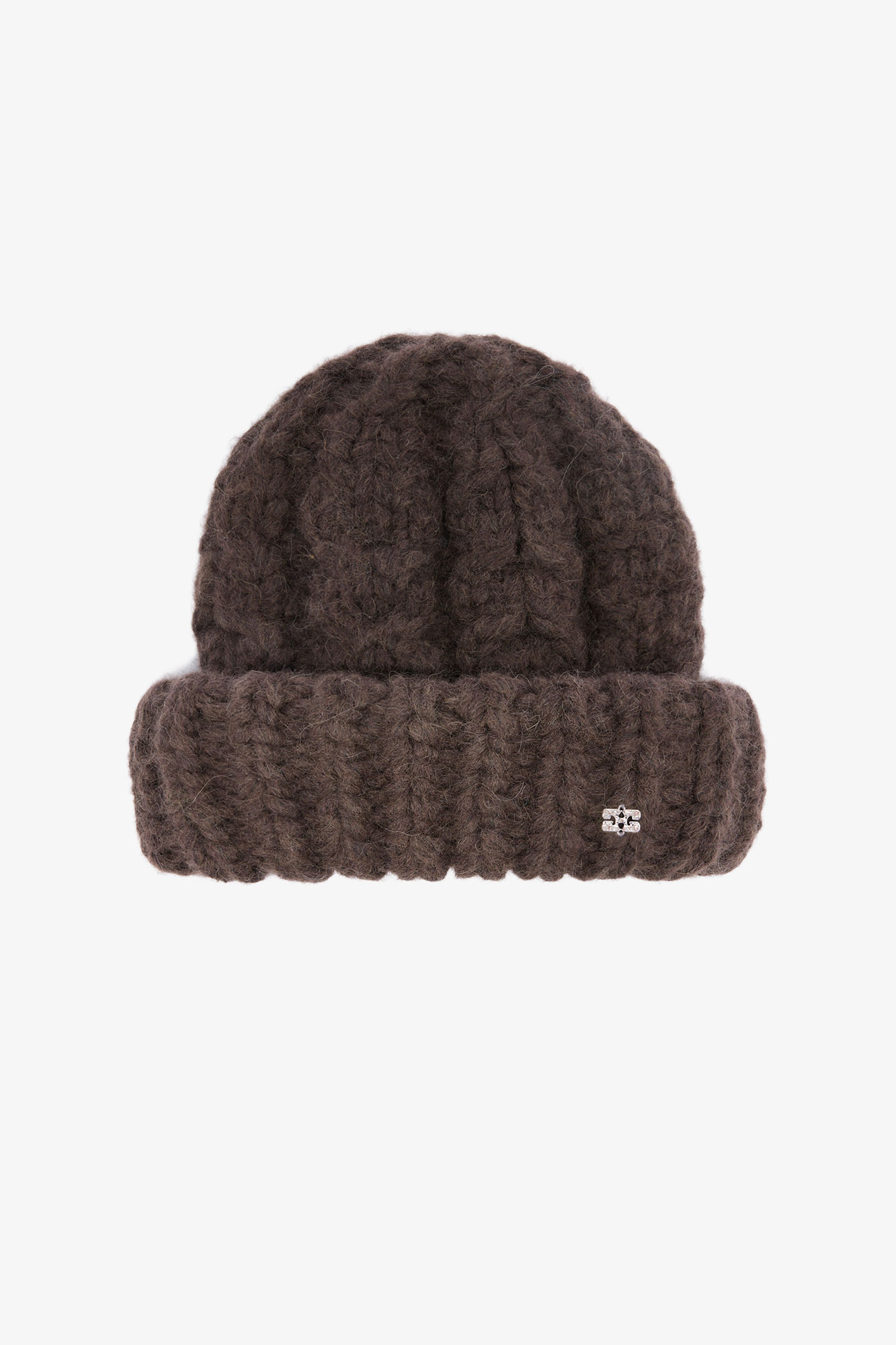 Demitasse XXL Beanie in Brown Cable Knit | GANNI US