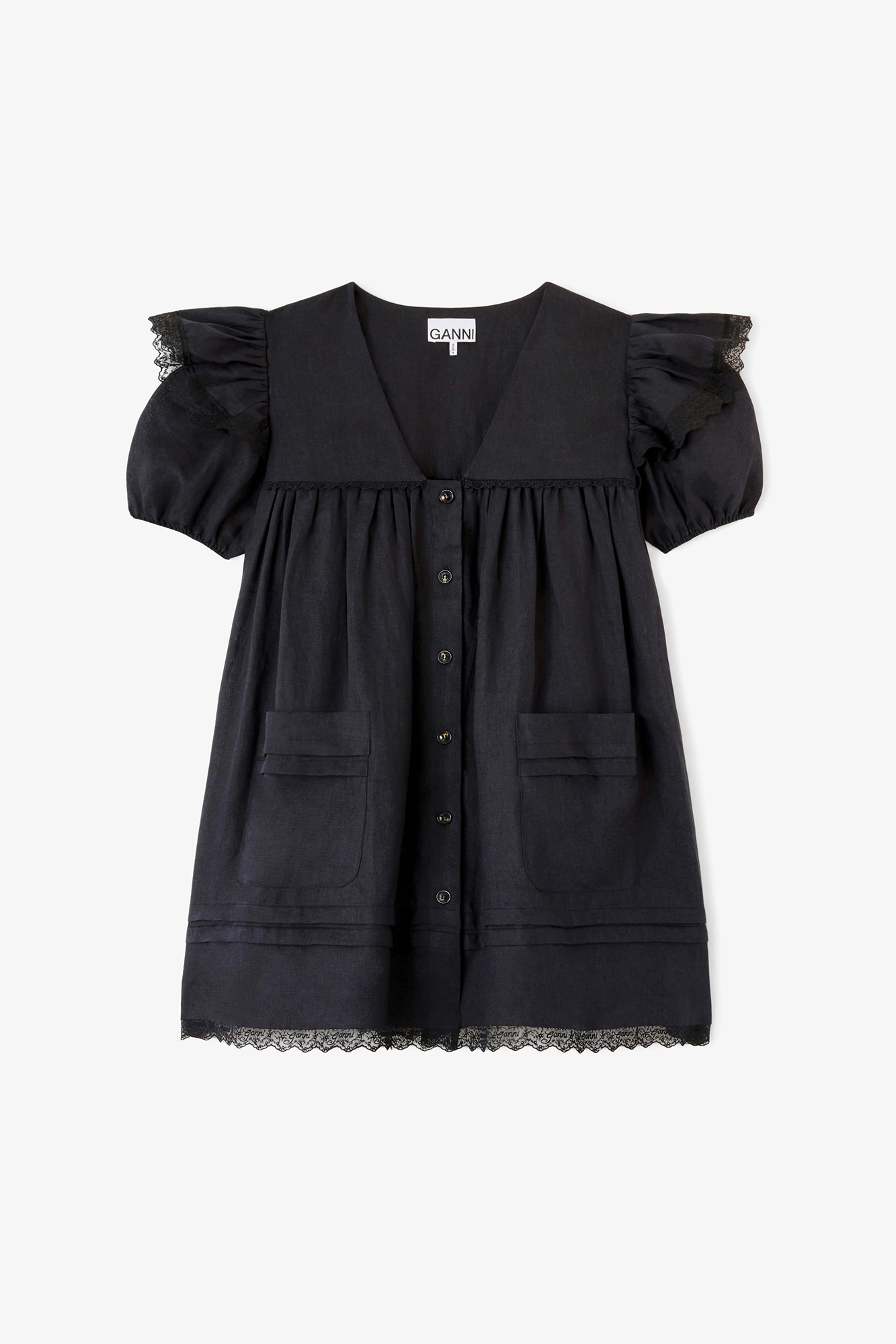 Mini Dress in Black Linen | GANNI US